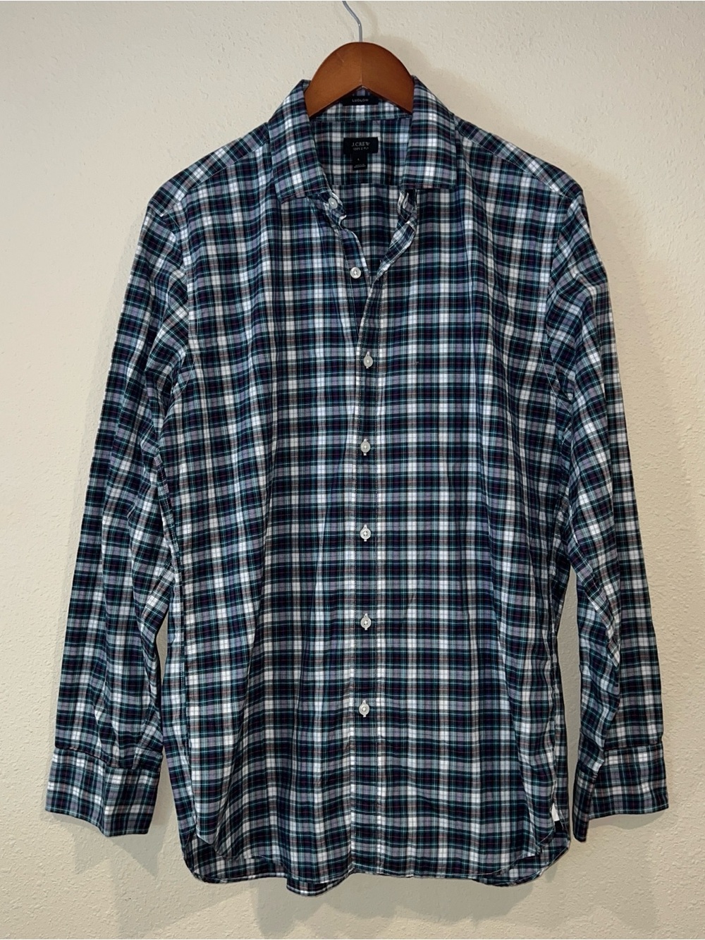 J.Crew men's Ludlow 120s 2-ply plaid cotton button-down fall holiday shirt LARGE